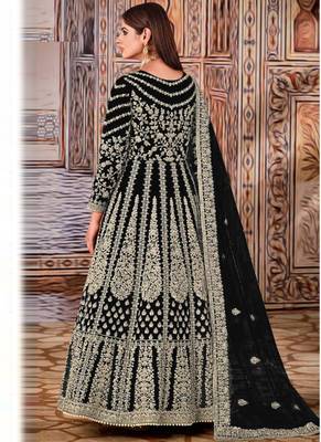 Blue butterfly net anarkali suit with dupatta 2