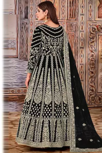 Blue butterfly net anarkali suit with dupatta