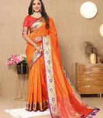 Orange Color Foux Banarasi  Silk Saree With Paithani Rich Weaved Pallu And  Blouse