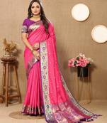 Pink Color Foux Banarasi  Silk Saree With Paithani Rich Weaved Pallu And  Blouse