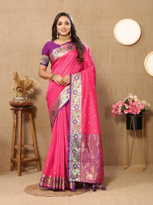 Pink Color Foux Banarasi  Silk Saree With Paithani Rich Weaved Pallu And  Blouse 2