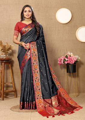 Black Color Foux Banarasi  Silk Saree With Paithani Rich Weaved Pallu And  Blouse 1