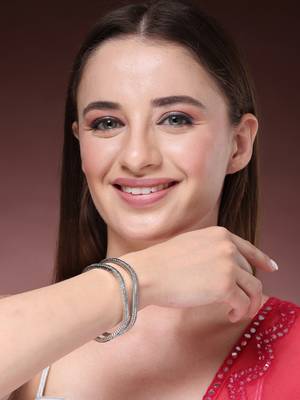 Women's set of 2 silver-plated american diamond studded bangles 1