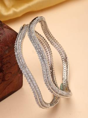 Women's set of 2 silver-plated american diamond studded bangles 2