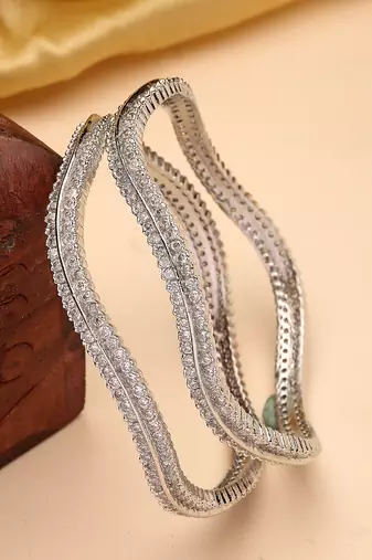 Women's set of 2 silver-plated american diamond studded bangles