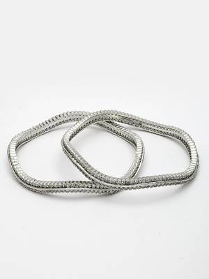 Women's set of 2 silver-plated american diamond studded bangles 4