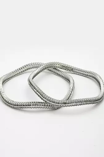 Women's set of 2 silver-plated american diamond studded bangles
