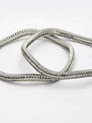 Women's set of 2 silver-plated american diamond studded bangles 5