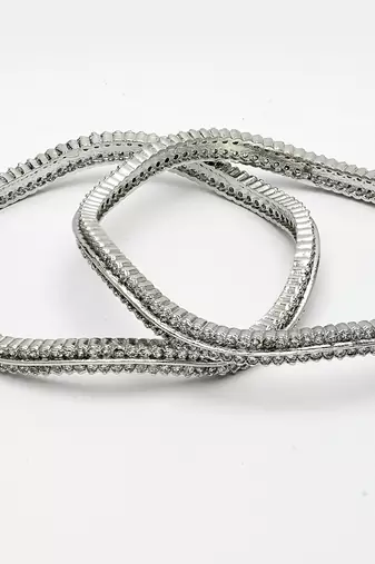 Women's set of 2 silver-plated american diamond studded bangles