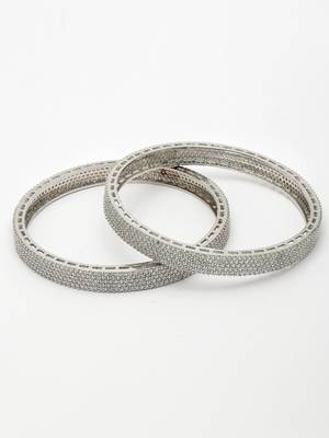 Women's set of 2 silver-plated white american diamond studded bangles 4