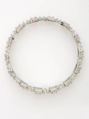 Women's set of 2 silver-plated pink ad-studded bangles 5