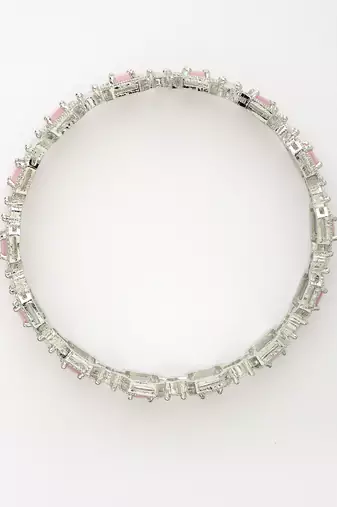 Women's set of 2 silver-plated pink ad-studded bangles