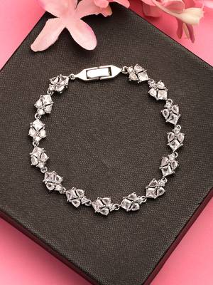 Women's silver-toned cubic zirconia link bracelet 2