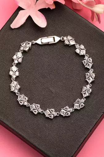 Women's silver-toned cubic zirconia link bracelet
