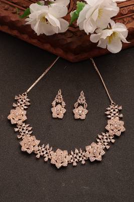 Women's rose gold-plated american diamond-studded handcrafted jewellery set 1
