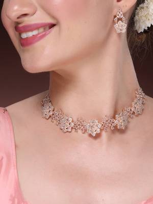 Women's rose gold-plated american diamond-studded handcrafted jewellery set 2