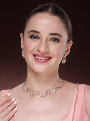 Women's rose gold-plated american diamond-studded handcrafted jewellery set 3