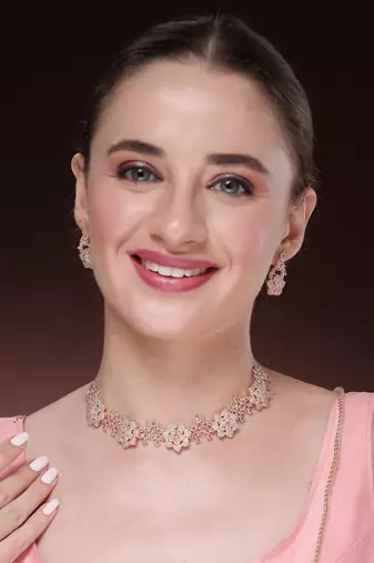 Women's rose gold-plated american diamond-studded handcrafted jewellery set