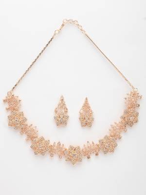 Women's rose gold-plated american diamond-studded handcrafted jewellery set 4