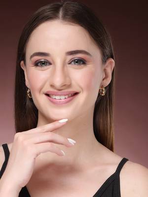 Women's gold-plated cz-studded half hoop earrings 2