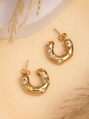 Women's gold-plated cz-studded half hoop earrings 3