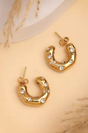 Women's gold-plated cz-studded half hoop earrings