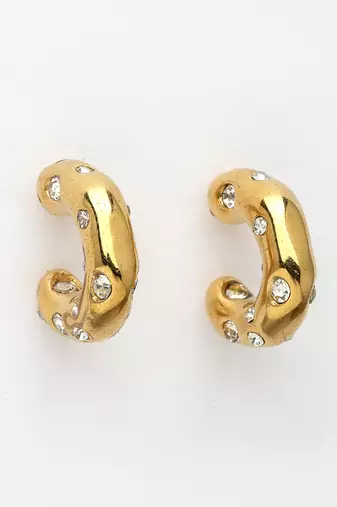 Women's gold-plated cz-studded half hoop earrings