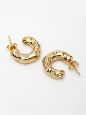 Women's gold-plated cz-studded half hoop earrings 5