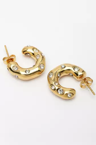 Women's gold-plated cz-studded half hoop earrings
