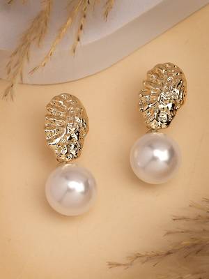 Women's gold-plated white pearl drop earrings 2