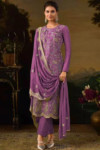 Purple dola silk pakistani salwar suit with dupatta
