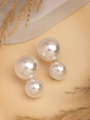 Women's white pearl gold-plated circular drop earring 3