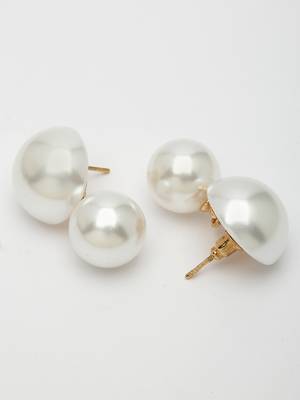 Women's white pearl gold-plated circular drop earring 4