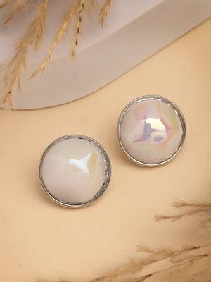 Wome's silver-plated pearl studded circular studs earring 2