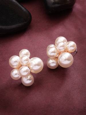 Women's gold pearl gold-plated circular studs earring 2