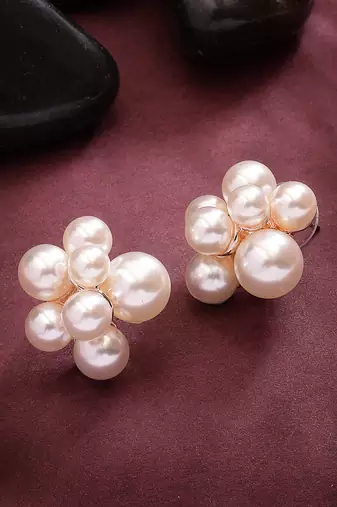 Women's gold pearl gold-plated circular studs earring