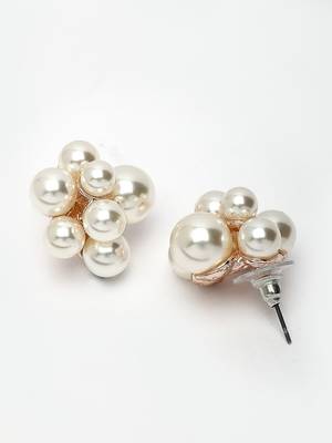 Women's gold pearl gold-plated circular studs earring 4