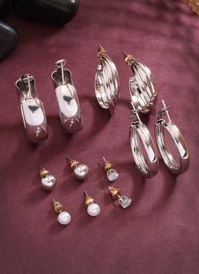 Women's set of 6 silver-plated contemporary hoop earrings 1