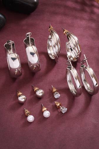 Women's set of 6 silver-plated contemporary hoop earrings