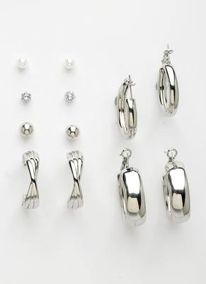 Women's set of 6 silver-plated contemporary hoop earrings 4