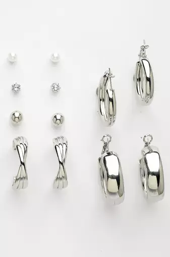 Women's set of 6 silver-plated contemporary hoop earrings