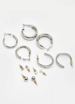 Women's set of 6 silver-plated contemporary hoop earrings 5