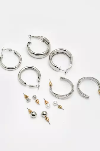 Women's set of 6 silver-plated contemporary hoop earrings