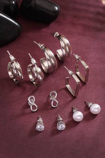 Women's set of 6 silver-plated contemporary half hoop earrings