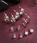 Women's set of 6 silver-plated contemporary half hoop earrings