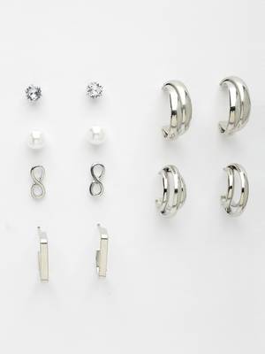 Women's set of 6 silver-plated contemporary half hoop earrings 4