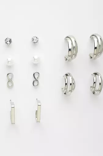 Women's set of 6 silver-plated contemporary half hoop earrings