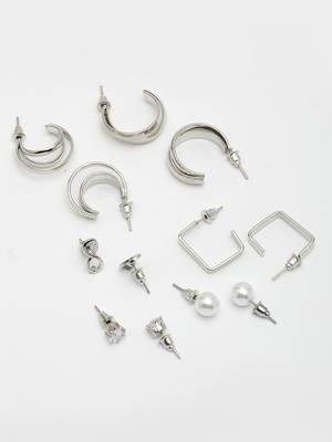 Women's set of 6 silver-plated contemporary half hoop earrings 5