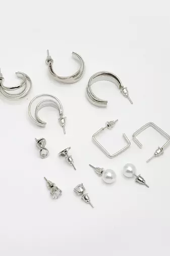 Women's set of 6 silver-plated contemporary half hoop earrings