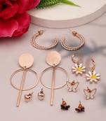 Women's set of 6 rose gold-plated contemporary drop earrings
